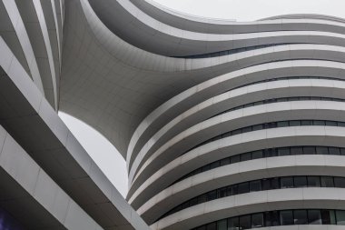 BEIJING, ÇİN - 17 Ekim 2019: Pekin, Çin 'deki Galaksi SOHO kompleks binasının ayrıntıları