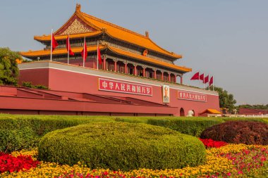 BEIJING, ÇİN - 18 Ekim 2019: Tiananmen (İlahi Barış) Pekin, Çin