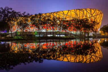 BEIJING, ÇİN - 17 Ekim 2019: Pekin Ulusal Stadyumu 'nun (Kuş Yuvası) Pekin, Çin
