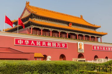 BEIJING, ÇİN - 18 Ekim 2019: Tiananmen (İlahi Barış) Pekin, Çin