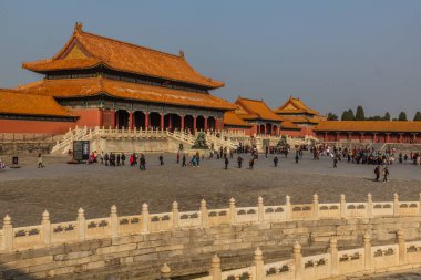 BEIJING, ÇİN - 18 Ekim 2019: Pekin, Çin 'deki Yasak Şehirde Yüksek Uyum Kapısı