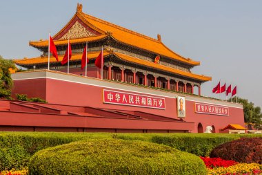 BEIJING, ÇİN - 18 Ekim 2019: Tiananmen (İlahi Barış) Pekin, Çin