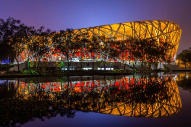 BEIJING, ÇİN - 17 Ekim 2019: Pekin Ulusal Stadyumu 'nun (Kuş Yuvası) Pekin, Çin