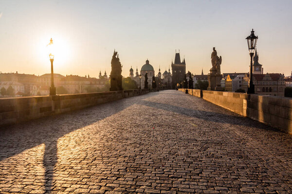 Early morning view of the Charles Bridge in Prague, Czech Republic