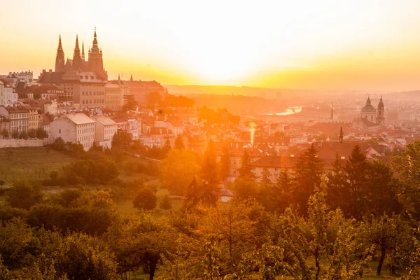 捷克共和国布拉格圣维他大教堂和小城的清晨景观 — 图库照片