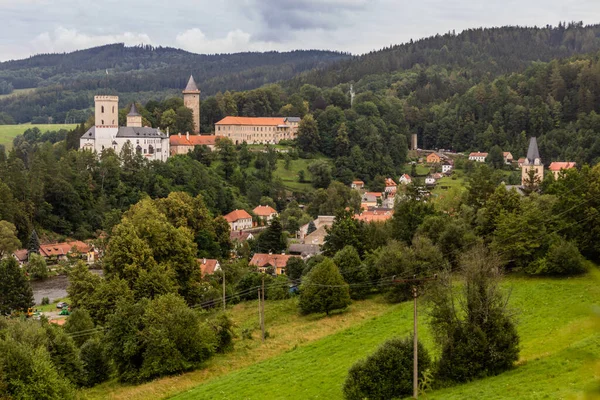 View of Rozmberk castle and village Rozmberk nad Vltavou, Czech Republic