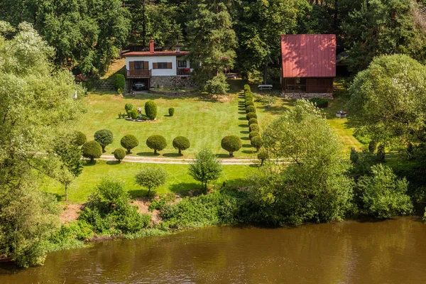 Vidéki Házak Ennek Vonzáskörzetében Luznice Folyó Csehország — Stock Fotó