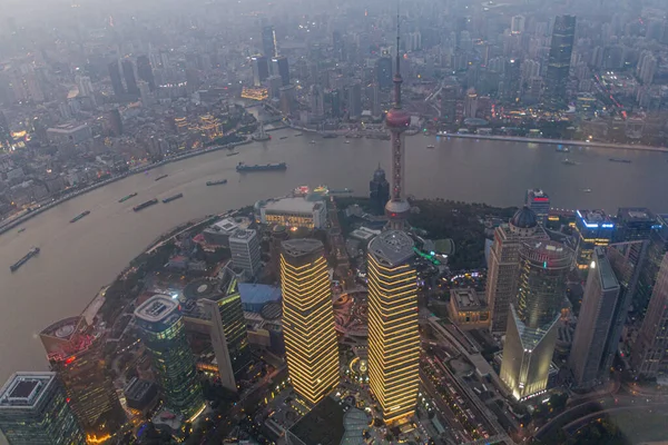 stock image Evening panorama of Shanghai with Huangpu river, China