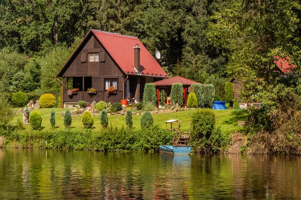 Vidéki Házak Közelében Luznice Folyó Cseh Köztársaság — Stock Fotó