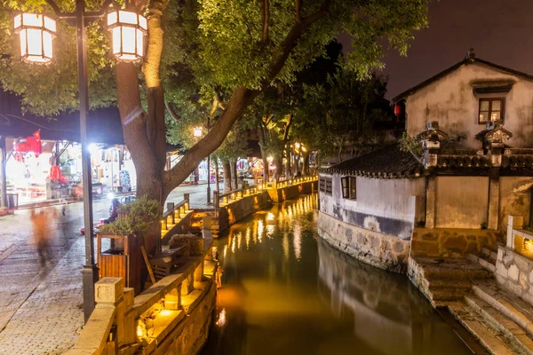 Vista Noturna Canal Cidade Água Luzhi Província Jiangsu China — Fotografia de Stock
