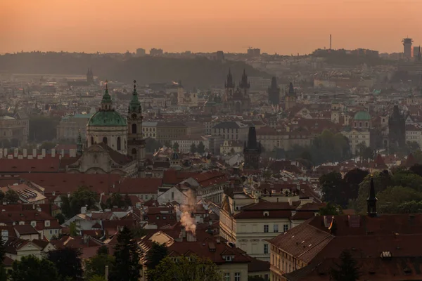 Çek Cumhuriyeti Prag Sabah Hava Görüntüsü — Stok fotoğraf