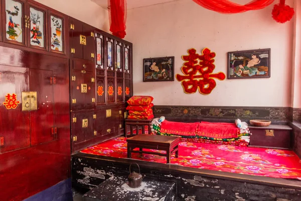 中国启新 2019年10月22日 中国乔家族院落的一间宫殿的卧室 — 图库照片