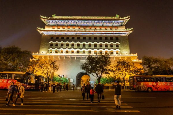 Пекин Китай Октября 2019 Года Ночной Вид Башню Стрельбы Лука — стоковое фото