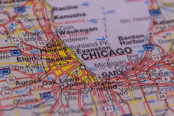 Chicago Illinois États Unis Sur Une Carte Routière — Photo