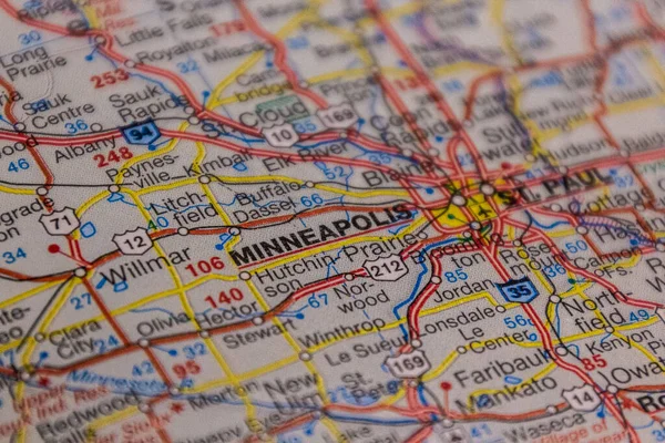 ミネアポリス ミネソタ州 アメリカ道路地図上で — ストック写真