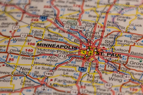 Minneapolis Minnesota États Unis Sur Une Carte Routière — Photo