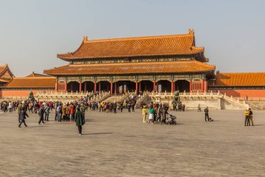 BEIJING, ÇİN - 18 Ekim 2019: Pekin, Çin 'deki Yasak Şehirde Yüksek Uyum Kapısı