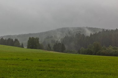 Çek Cumhuriyeti Dolni Dvoriste yakınlarındaki yağmurlu manzara