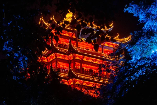 Vue Nuit Tour Grue Jaune Wuhan Chine — Photo