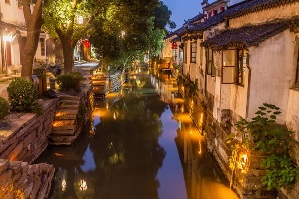 Vista Noturna Canal Cidade Água Luzhi Província Jiangsu China — Fotografia de Stock