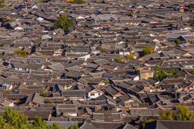 Eski Lijiang şehrinin havadan görünüşü, Yunnan, Çin