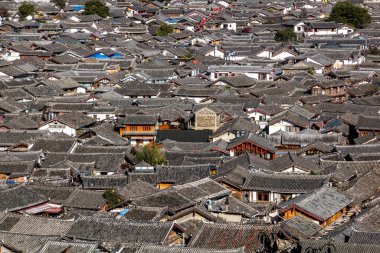 Eski Lijiang şehrinin havadan görünüşü, Yunnan, Çin