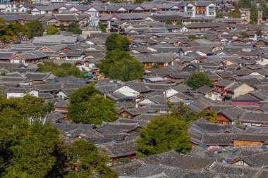 Eski Lijiang şehrinin havadan görünüşü, Yunnan, Çin
