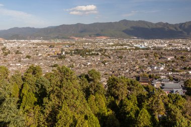 Eski Lijiang şehrinin havadan görünüşü, Yunnan, Çin