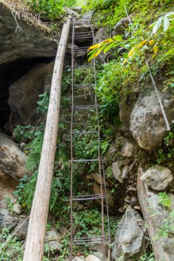 Yunnan, Çin 'de Kaplan Sıçrayan Vadisi' nde yürüyüş yolunda bir merdiven.