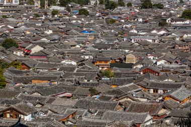 Eski Lijiang şehrinin havadan görünüşü, Yunnan, Çin