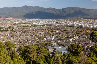 Eski Lijiang şehrinin havadan görünüşü, Yunnan, Çin