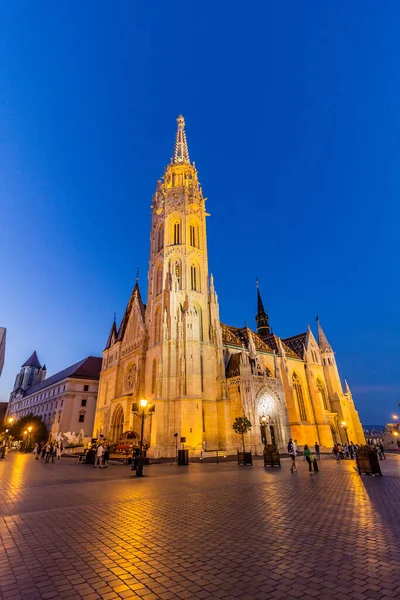 Budapest Hongarije August 2019 Avond Uitzicht Matthias Kerk Buda Kasteel — Stockfoto