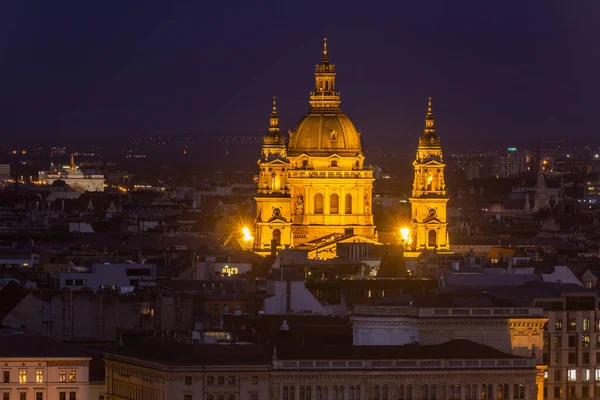 Vista Nocturna Basílica San Esteban Budapest Hungría — Foto de Stock
