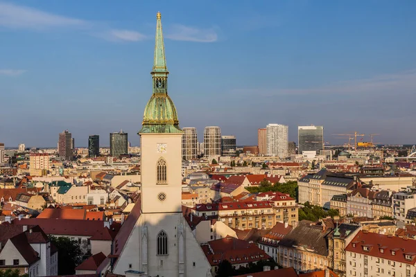 Bratislava 'daki eski şehrin havadan görünüşü ile St. Martin Katedrali, Slovakya
