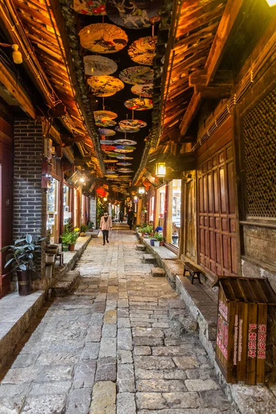 Lijiang Čína Listopadu 2019 Noční Pohled Úzkou Uličku Starém Městě — Stock fotografie