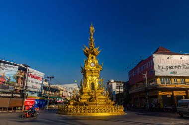 CHIANG RAI, THAILAND - 29 Kasım 2019 Tayland 'daki Chiang Rai Saat Kulesi.