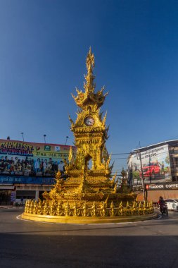 CHIANG RAI, THAILAND - 29 Kasım 2019 Tayland 'daki Chiang Rai Saat Kulesi.