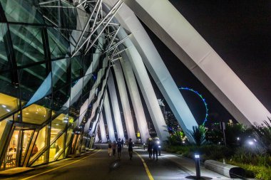 SINGAPORE, SINGAPORE - 16 ARALIK 2019: Singapur Körfezi yakınlarındaki Gardens 'taki Çiçek Kubbesi yolu.