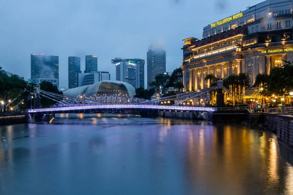 Singapore Singapore Dicembre 2019 Vista Serale Sul Fiume Singapore Con — Foto Stock