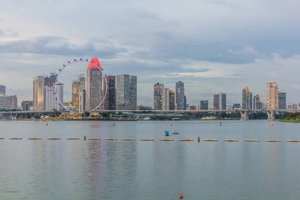 Skyline Marina Bay Singapore Solnedgången — Stockfoto