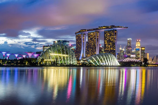 stock image Skyline of Marina Bay in Singapore during the sunset