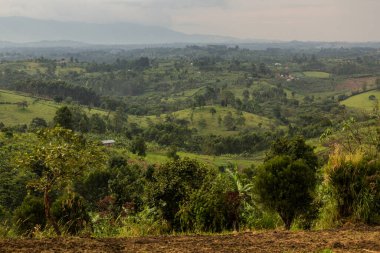 Fort Portal, Uganda yakınlarındaki krater göl bölgesinin verimli kırsal manzarası