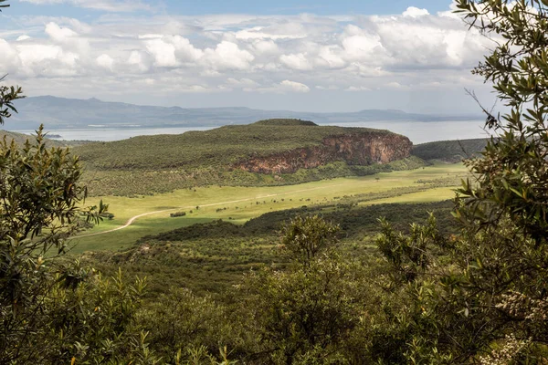 Parque Nacional Paisaje Puerta Del Infierno Con Lago Naivasha Fondo — Foto de Stock
