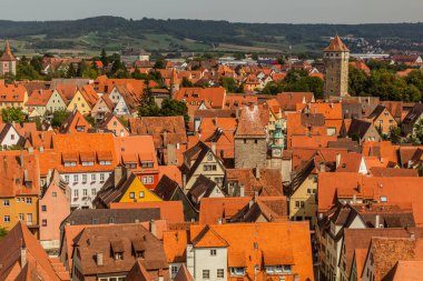 Almanya 'nın Bavyera eyaletinde Rothenburg ob der Tauber kentinin havadan görünüşü