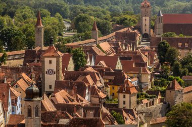 Almanya 'nın Bavyera eyaletinde Rothenburg ob der Tauber kentinin havadan görünüşü