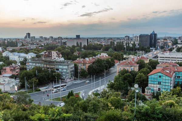 Evening skyline of Plovdiv, Bulgaria