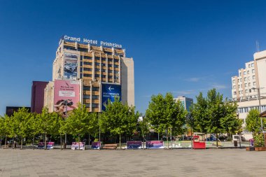 PRİŞTİNE, KOSOVO - 14 Ağustos 2019: Priştine, Kosova 'daki Grand Hotel Prishtina