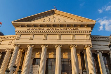ÜSKÜP, NORTH MACEDONIA - 9 Ağustos 2019: Makedonya Cumhuriyeti Arkeoloji Müzesi Üsküp, Kuzey Makedonya