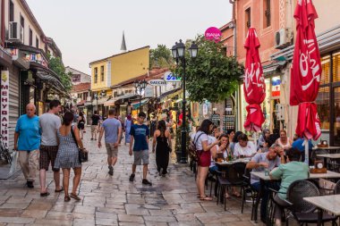 ÜSKÜP, NORTH MACEDONIA - 9 Ağustos 2019: Üsküp, Kuzey Makedonya 'daki Charshija (Pazar) Mahallesi