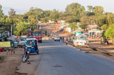 KONSO, ETHIOPIA - 7 Şubat 2020: Konso, Etiyopya 'da bir sokak manzarası